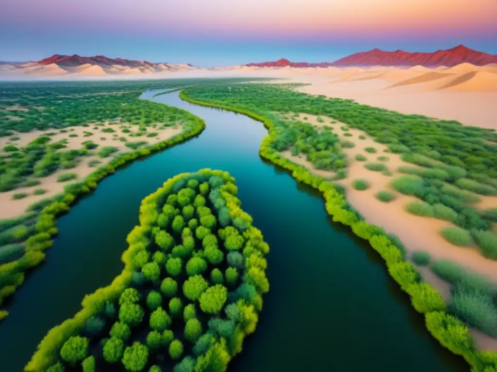 Desierto a Oasis: Transformación en Mercados Inmobiliarios Fronterizos Un desierto árido se transforma en un oasis exuberante, simbolizando el potencial de desarrollo inmobiliario en mercados fronterizos