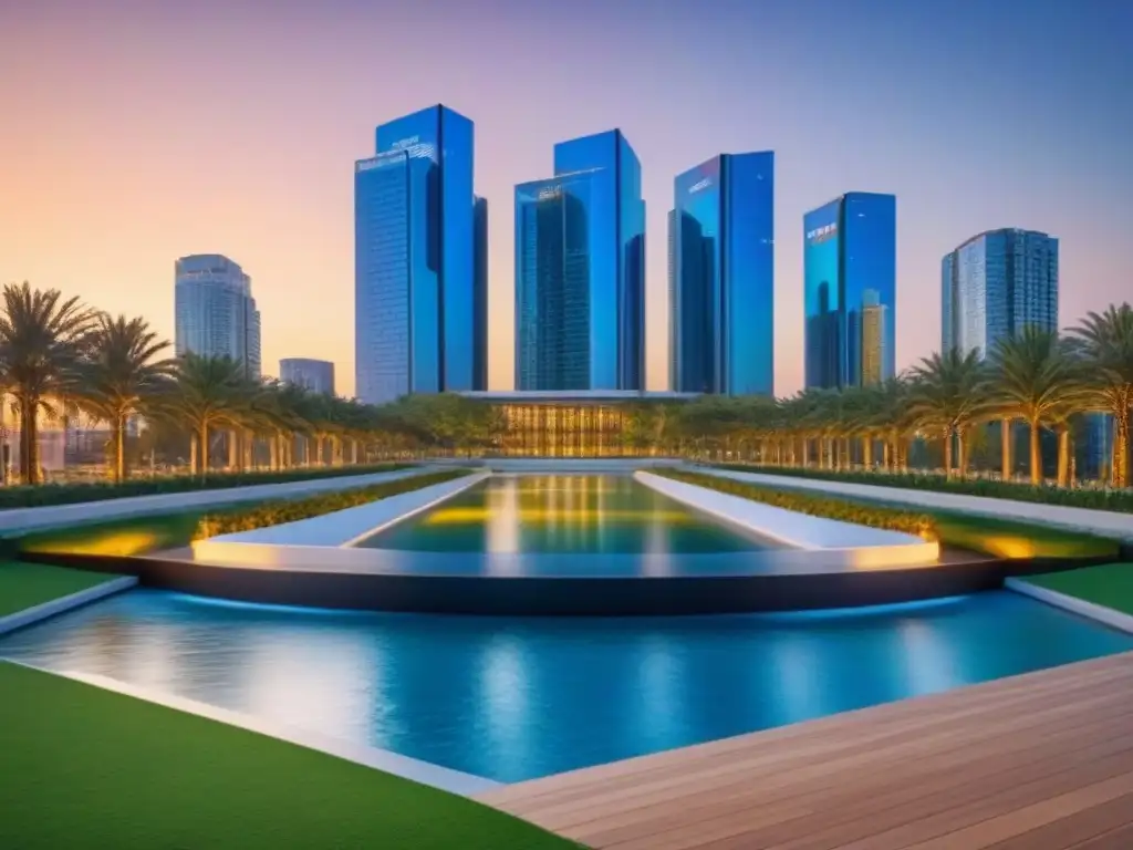 Inversión inmobiliaria de lujo al atardecer Deslumbrante desarrollo inmobiliario internacional de lujo al atardecer, transmitiendo seguridad en inversiones inmobiliarias internacionales