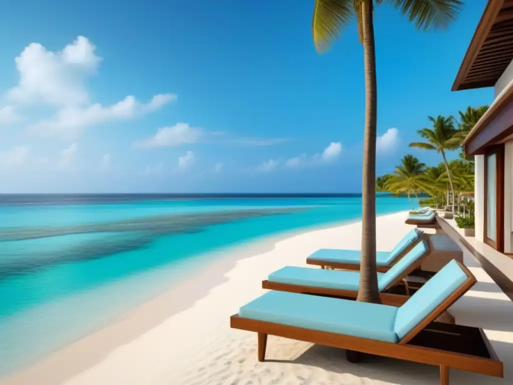 Resort de lujo en destino emergente: aguas turquesas y arquitectura moderna Un destino emergente de lujo con resorts de tiempo compartido en una playa paradisíaca