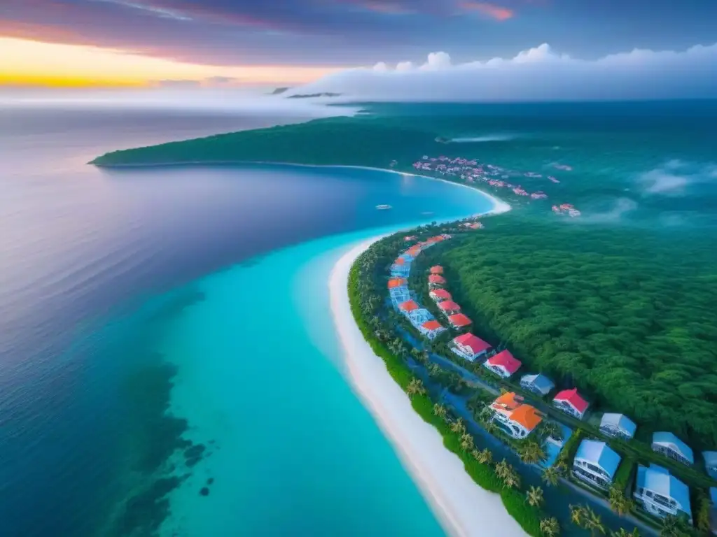 Paraíso costero: ciudad vibrante con aguas turquesas y atardecer dorado Destino de ensueño con alquileres vacacionales internacionales en ciudad costera vibrante, aguas turquesa y atardecer dorado