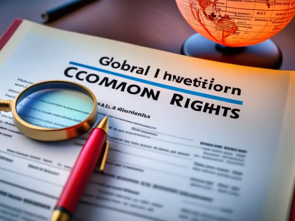 Errores legales en inversiones globales: un laberinto de cláusulas Ilustración detallada y moderna de un documento legal enredado, resaltando errores comunes en derechos de propiedad para inversores globales