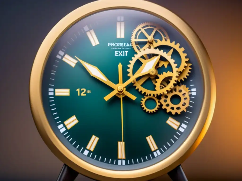 Reloj de tiempo y estrategias fiscales: detallado y moderno Detallado reloj moderno con engranajes, simbolizando estrategias fiscales de tiempo compartido