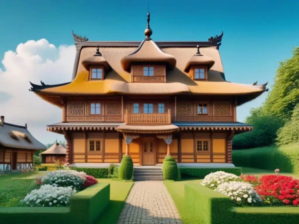Detalles arquitectónicos de casa de madera en Europa del Este Detalle arquitectónico de casa de madera en Europa del Este, rodeada de naturaleza