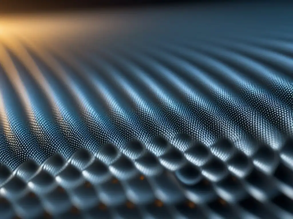 Material futurista plateado de aislamiento térmico en 8k Detalle de material aislante futurista plateado con diseño geométrico, transmitiendo innovación en nuevos materiales aislamiento térmico
