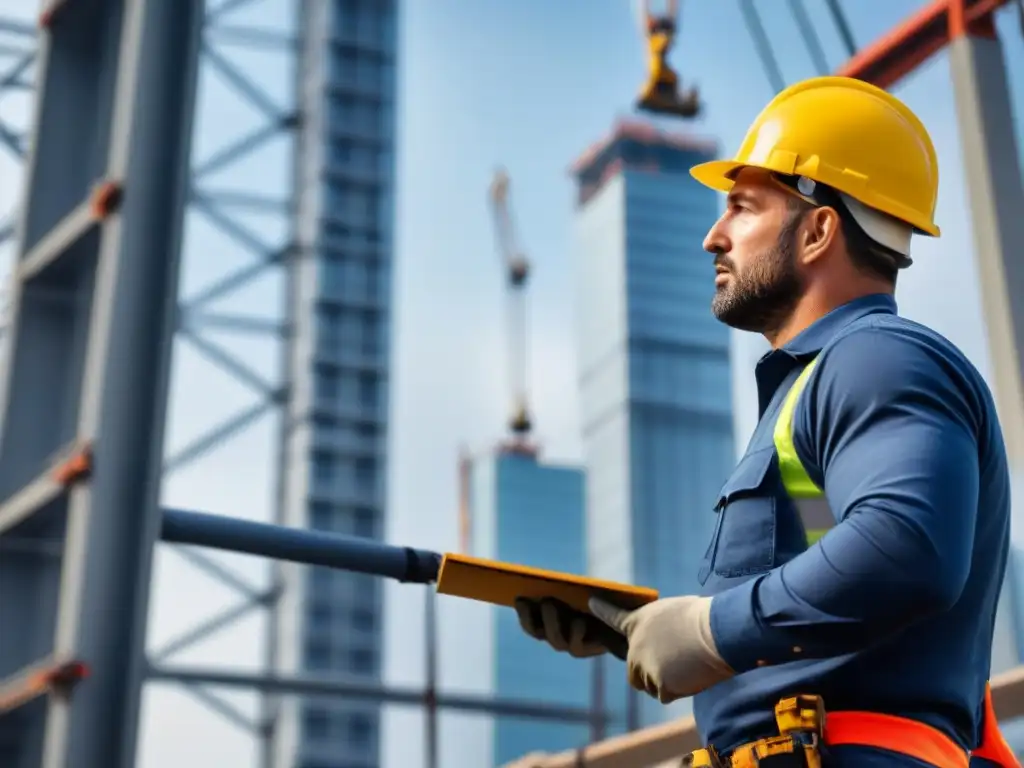 Construcción de rascacielos: precisión y tecnología avanzada Detalles precisos de una moderna construcción de rascacielos bajo regulaciones materiales construcción mercado internacional