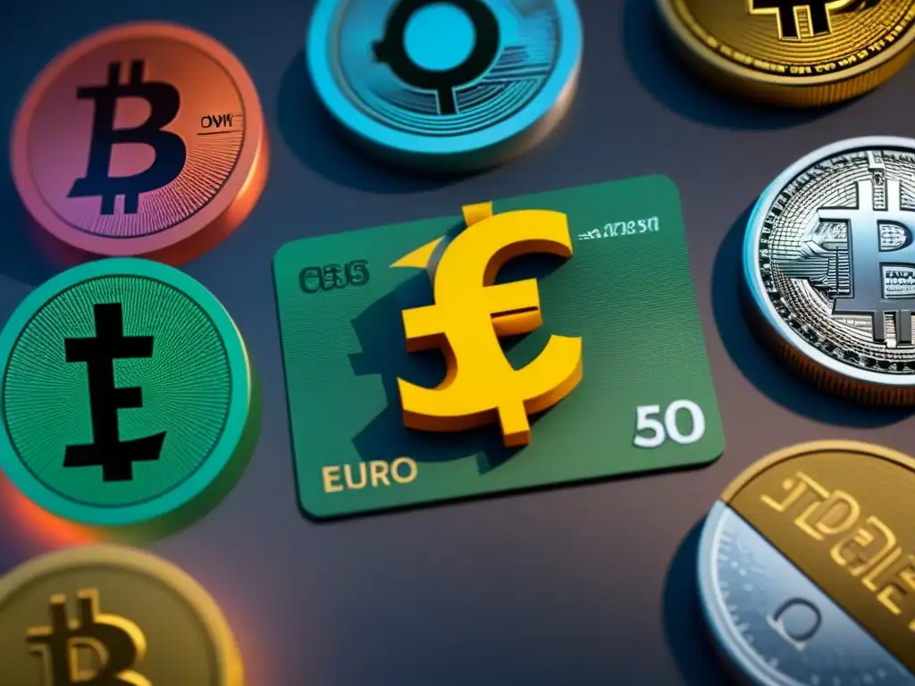 Patrón digital de símbolos de moneda: dólar, euro, libra, yen Detalles de símbolos de divisas internacionales con un patrón digital, ideal para hipotecas para diversificar inversiones internacionales