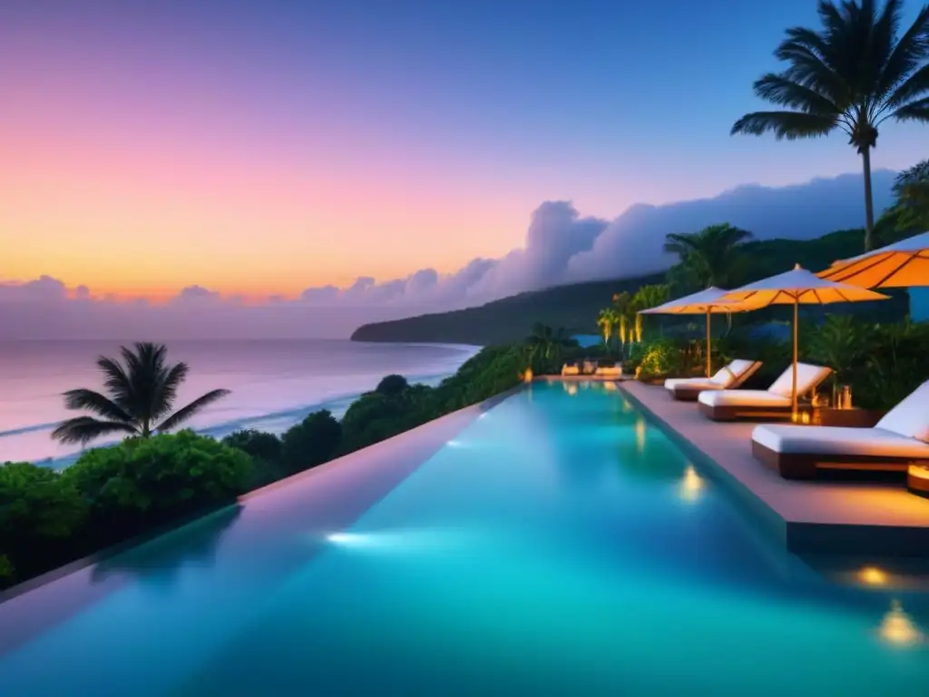 Inversión en Tiempo Compartido: Lujo y Exclusividad en la Playa Una ilustración digital moderna de una propiedad de tiempo compartido frente a la playa con arquitectura elegante, piscinas infinitas y exuberante paisajismo tropical bajo un cielo vibrante al atardecer