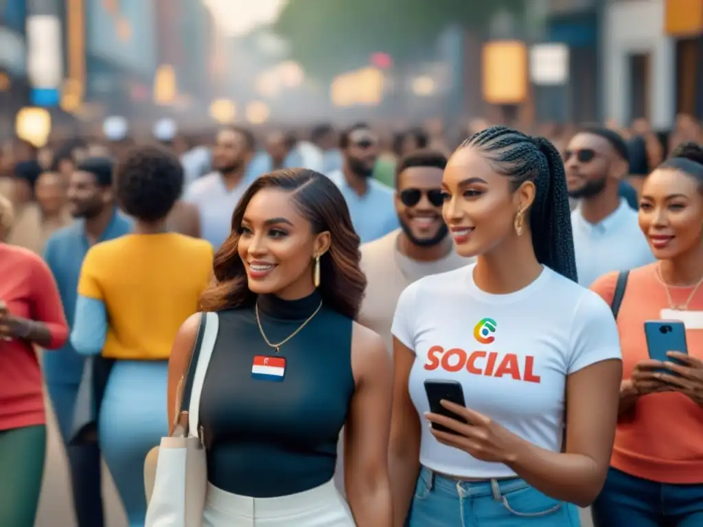 Comunidad virtual diversa: interacción vibrante y colorida Una ilustración digital vibrante y atractiva mostrando a un grupo diverso interactuando en una comunidad virtual en redes sociales