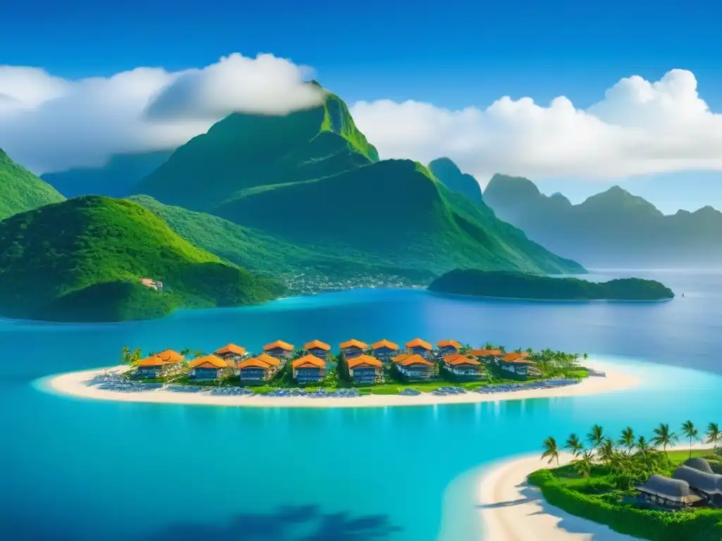 Publicidad global para propiedades vacacionales: conexiones digitales Una ilustración digital vibrante y elegante que muestra propiedades vacacionales alrededor de un globo, conectadas por iconos de marketing digital