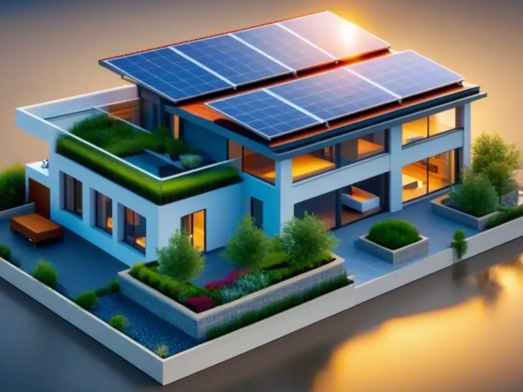 Proyecto arquitectónico sostenible con energía solar y techos verdes Diseño arquitectónico ecoamigable con certificaciones construcción ecológica valor inversión