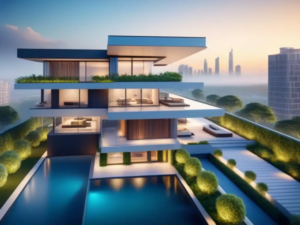 Diseño arquitectónico futurista en 8k con tecnología 3D avanzada Un diseño arquitectónico futurista creado con tecnología 3D para construcción inmobiliaria