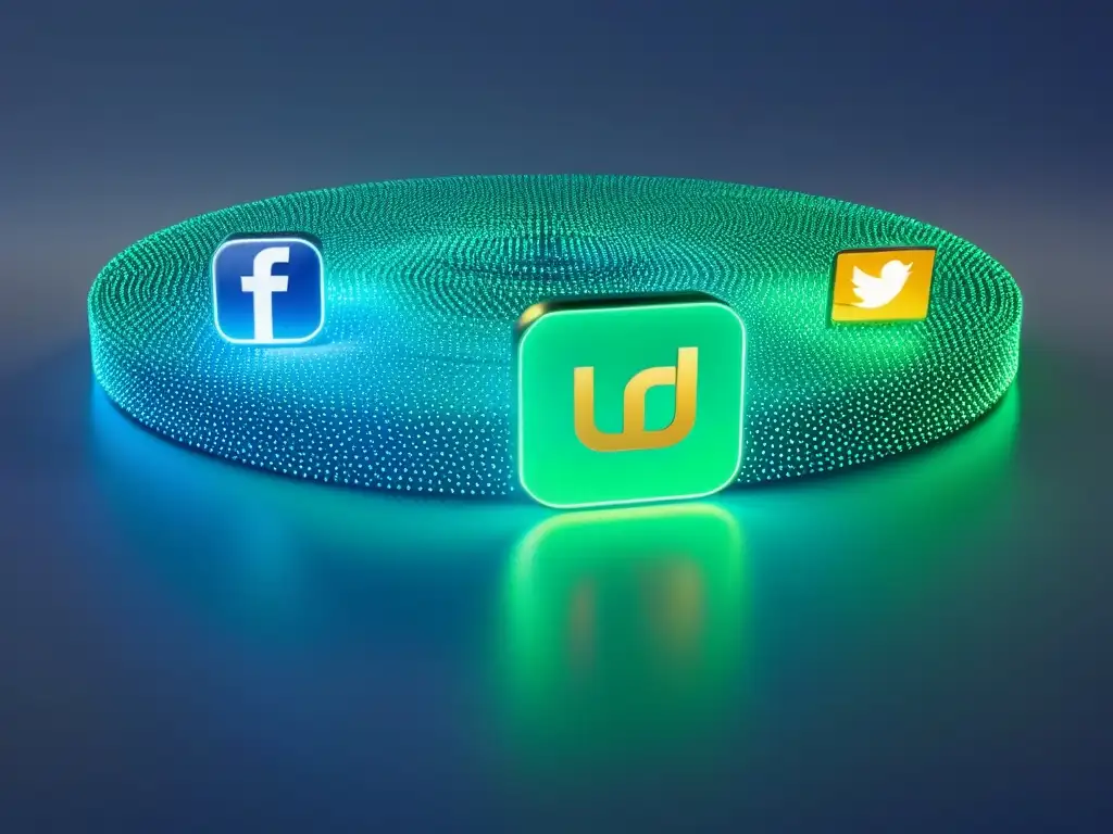 Redes Sociales Globales: Impacto Innovador en Marketing Digital Un diseño vibrante y moderno de una red global de plataformas de redes sociales, con iconos de Facebook, Instagram, Twitter y LinkedIn