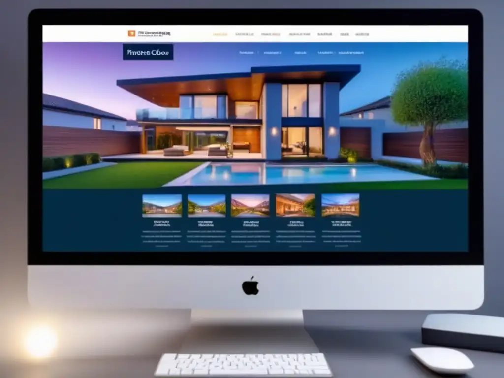Diseño web inmobiliario de alto impacto para generación de leads Un diseño web moderno y atractivo para generación de leads inmobiliarios, con llamativos elementos y colores contemporáneos