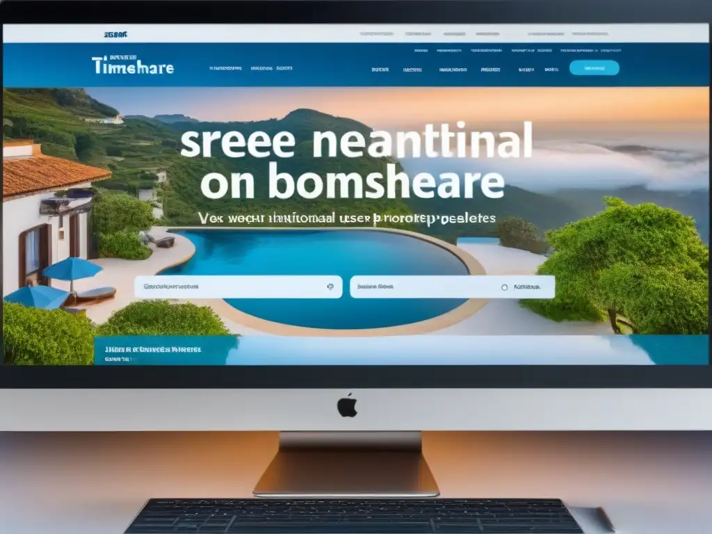 Interfaz web elegante para reservas de tiempos compartidos internacionales Un diseño web moderno y sofisticado para marketing propiedades tiempo compartido internacional