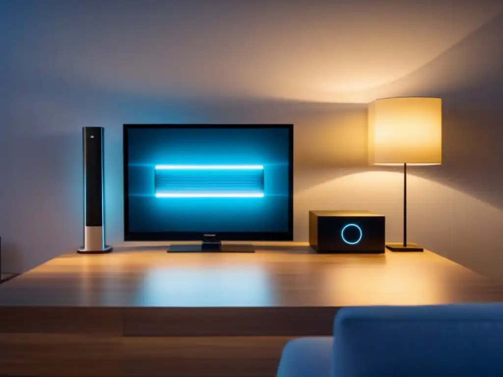 Panel de control de hogar inteligente: lujo y comodidad en tu sala Dispositivos conectados en elegante panel de control de casa inteligente premium en sala decorada lujosamente