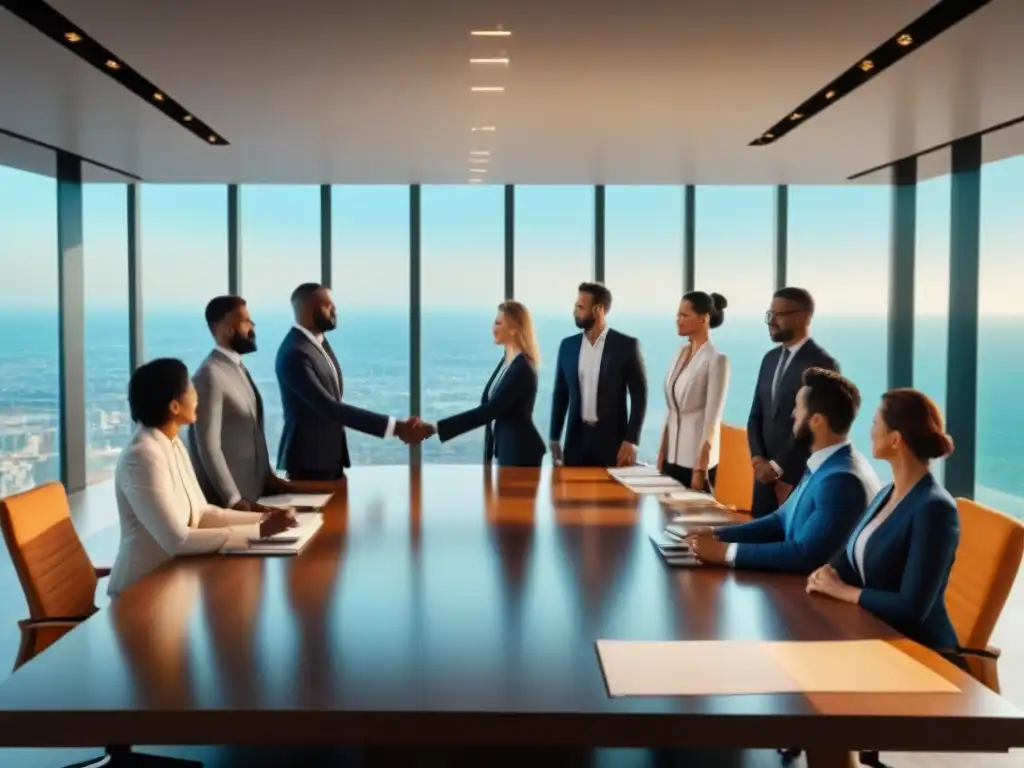 Acuerdo multicultural en sala de juntas: imagen 8k Representación de diversidad y cooperación en mercado tiempo compartido