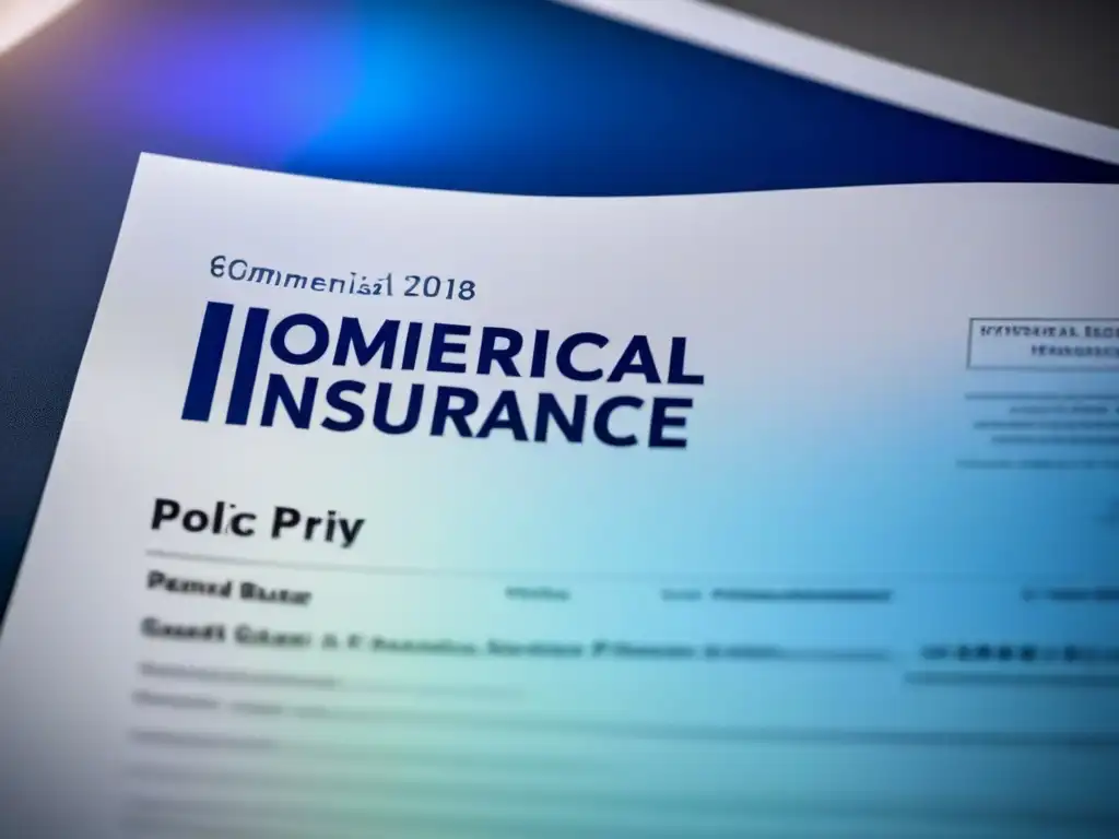 Poliza de seguro de propiedad comercial: detallada y confiable en 8k Un documento de póliza de seguros de propiedades comerciales internacionales que transmite confianza y confiabilidad