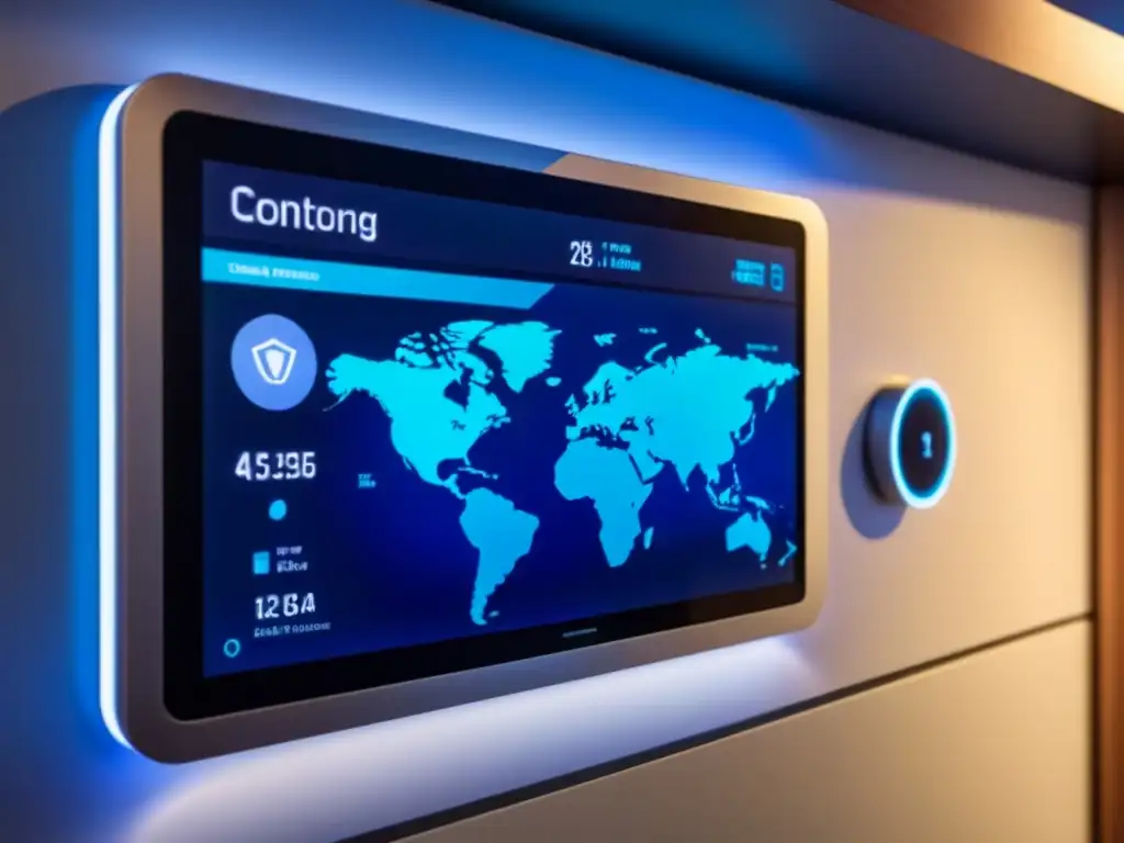 Domótica para inversores inmobiliarios internacionales: Panel de control de casa inteligente con diseño futurista y elementos de conectividad global