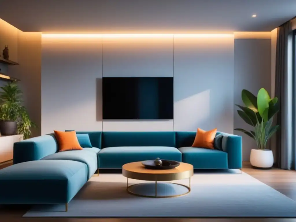 Domótica para inversores inmobiliarios internacionales: sala de estar de lujo con tecnología integrada y elegante diseño minimalista