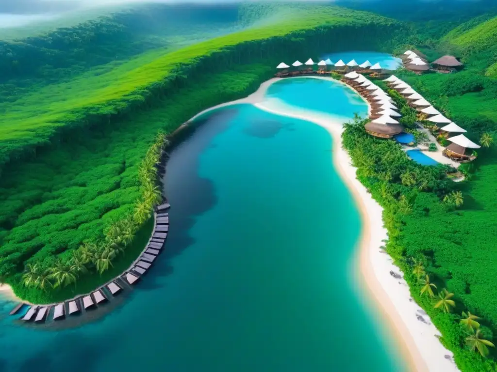 Paraíso eco-sostenible: resort de lujo en armonía con la naturaleza Un ecoresort moderno y vibrante rodeado de naturaleza con beneficios de complejos turísticos ecológicos
