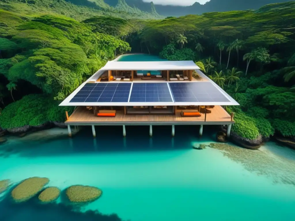Paraíso ecológico: Ecoresort sostenible en armonía con la naturaleza Un eco-resort sostenible entre bosques tropicales, con paneles solares y aguas cristalinas