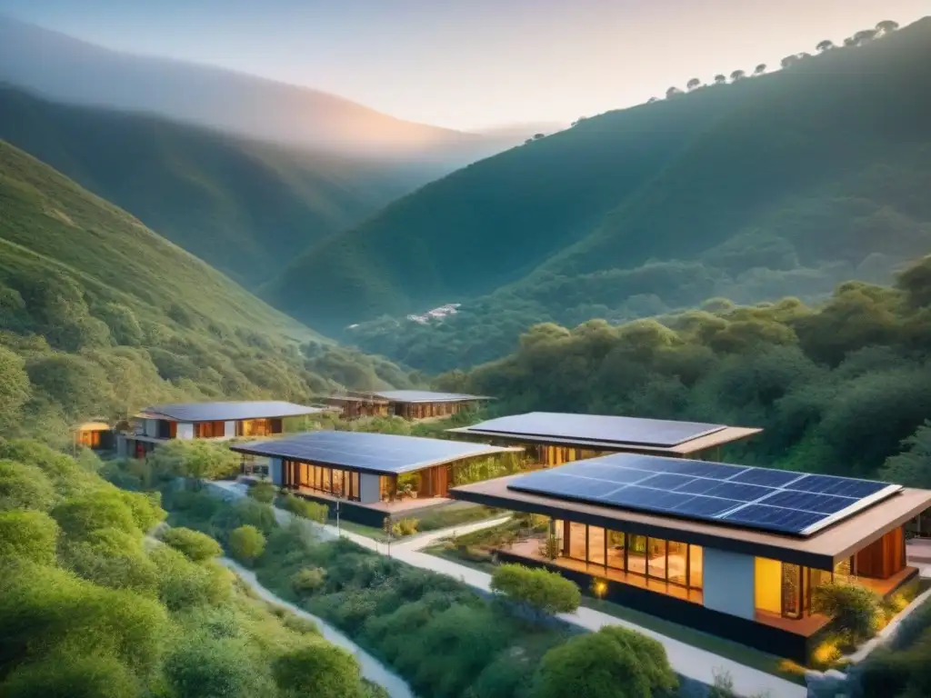 Ecovilla de lujo en la montaña: arquitectura sostenible y vistas impresionantes Una ecovilla de lujo en la montaña, con arquitectura sostenible y vistas impresionantes