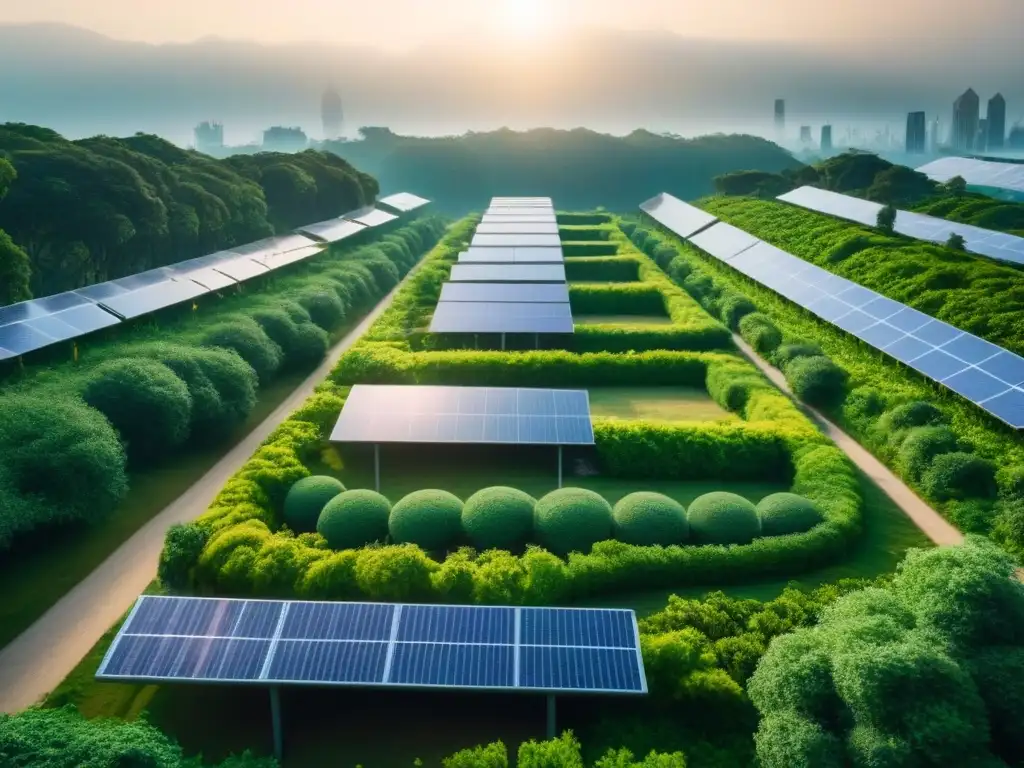 Edificio sostenible del futuro: diseño innovador y naturaleza en la urbe Edificaciones sostenibles en un entorno urbano moderno con diseño innovador y naturaleza integrada