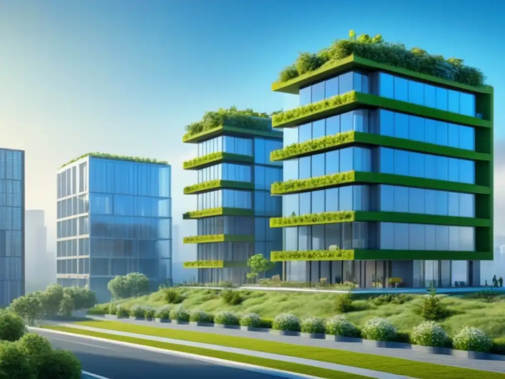 Edificio moderno verde con diseño sostenible en entorno natural Edificaciones verdes revalorización inmobiliaria: moderno edificio sostenible en armonía con la naturaleza