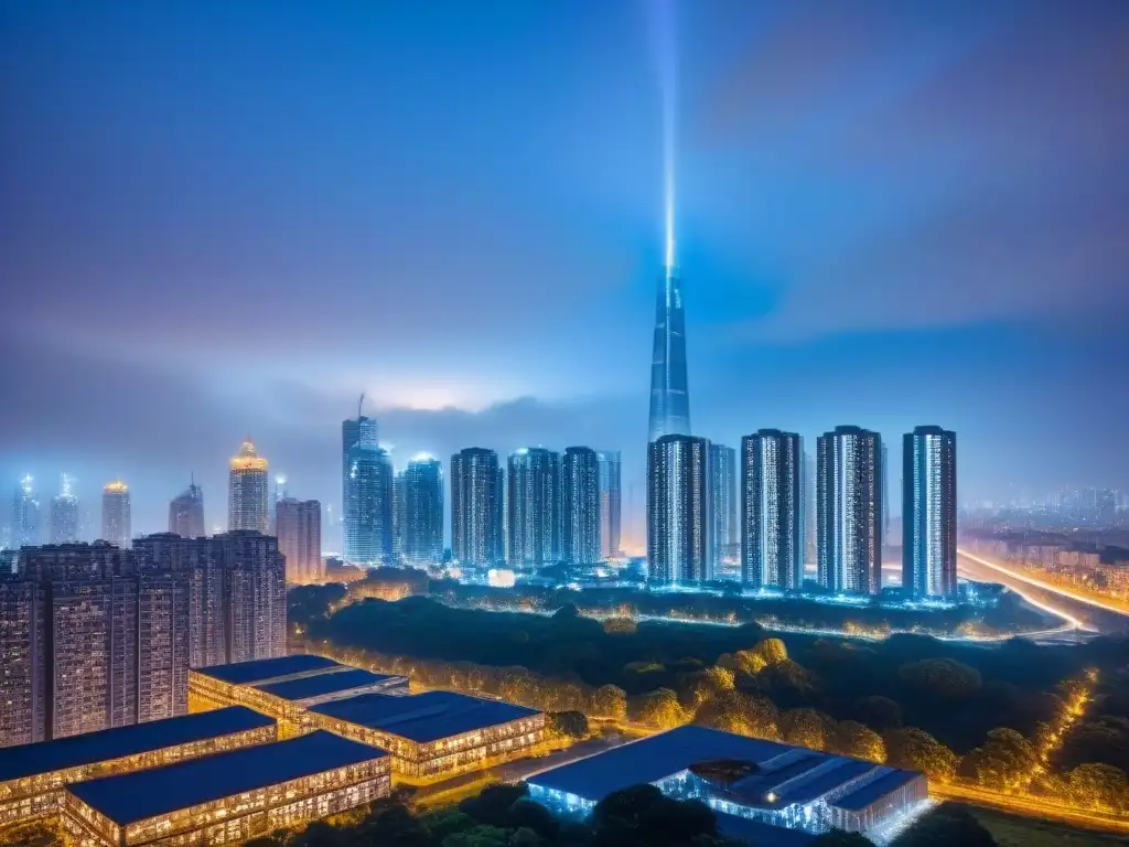 Edificio de apartamentos de lujo en una ciudad nocturna, ideal para inversionistas globales mercado inmobiliario internacional