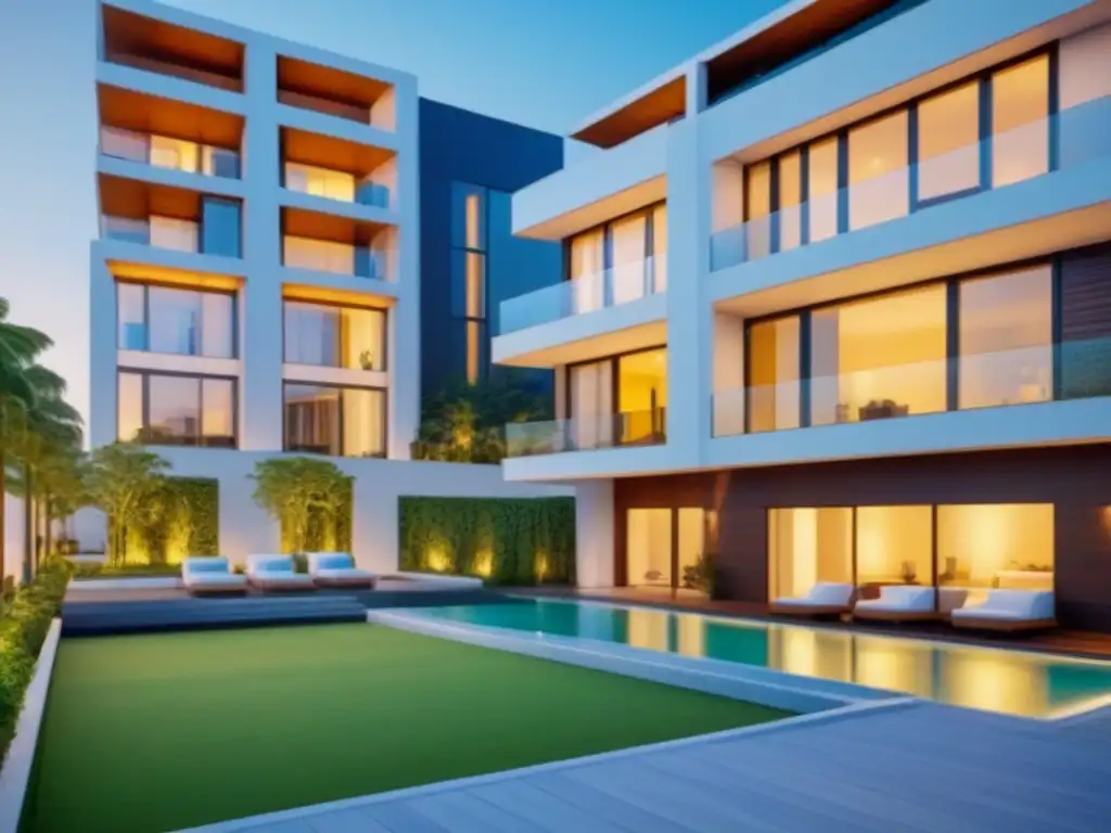 Complejo de apartamentos lujosos en ciudad internacional Edificio de apartamentos lujosos en ciudad internacional vibrante