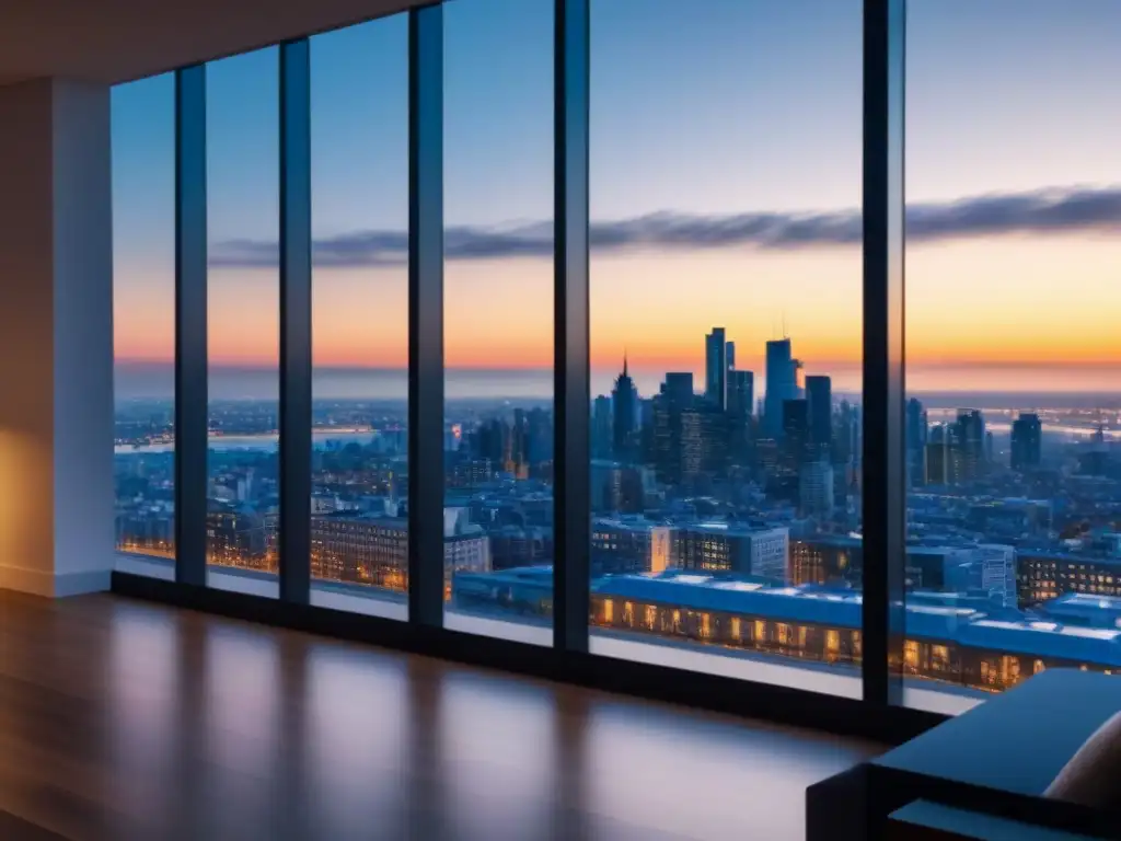 Edificio de apartamentos moderno y lujoso en ciudad vibrante Un edificio de apartamentos moderno y lujoso en una ciudad bulliciosa, con un diseño elegante y ventanas de piso a techo que reflejan el vibrante entorno urbano