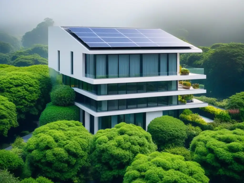 Edificio LEED: Sostenibilidad y Elegancia Verde Edificio comercial LEED certificado rodeado de vegetación, paneles solares y diseño sostenible