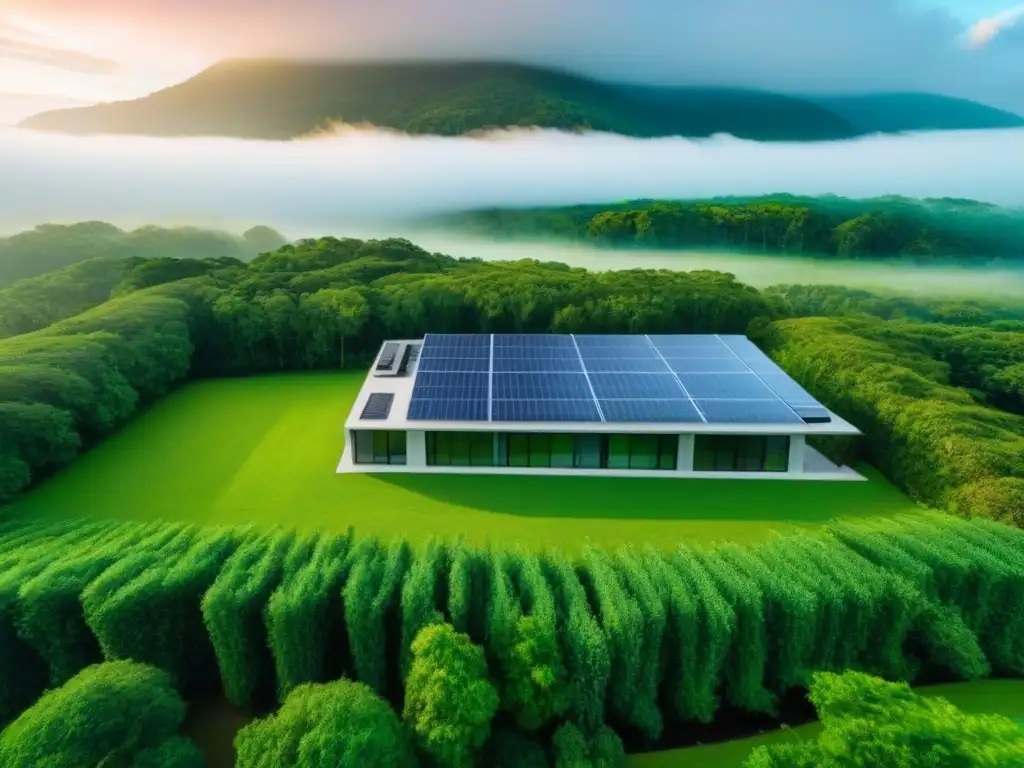 Edificio comercial LEED: innovación sostenible y moderna Edificio comercial LEEDcertificado entre naturaleza, paneles solares y diseño moderno