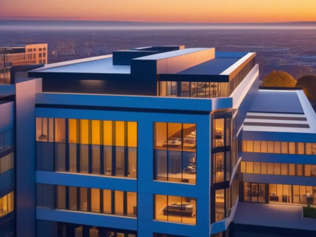 Edificio comercial moderno con íconos de seguros Edificio comercial moderno con iconos de seguros integrados, resaltando la importancia de los deducibles en propiedades comerciales