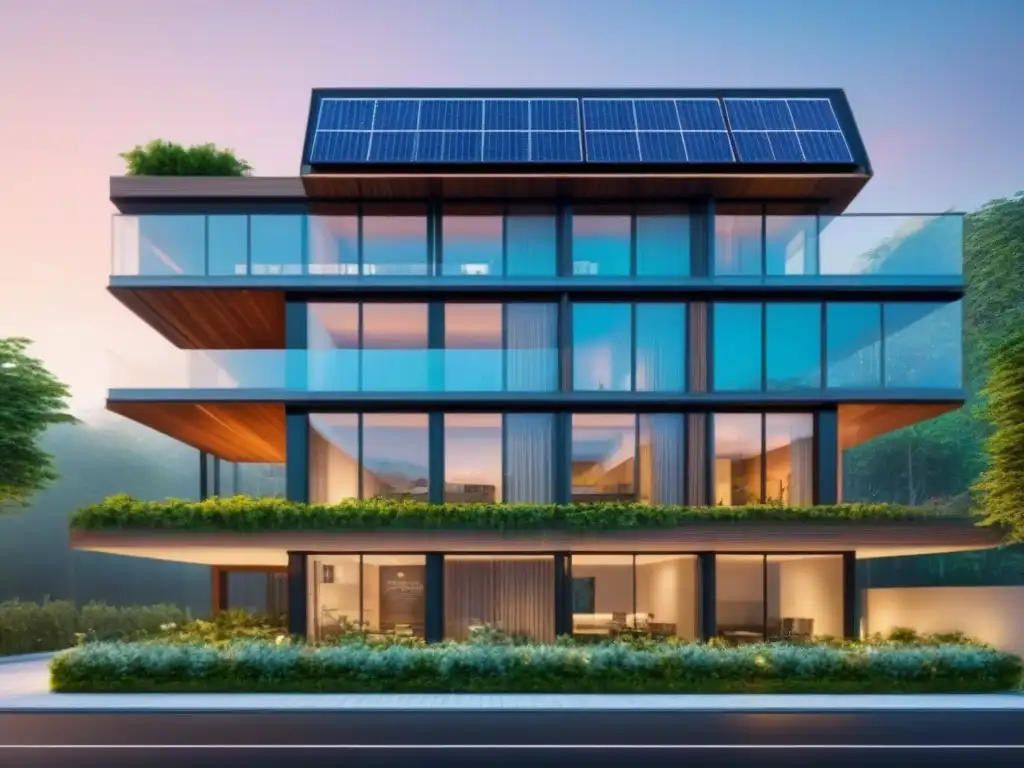 Edificio sostenible: arquitectura eco-friendly en entorno natural Edificio comercial moderno con impacto ambiental positivo en la inversión inmobiliaria frente al cambio climático