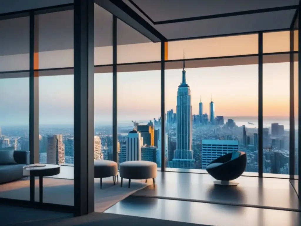 Edificio de oficinas moderno con vistas a la ciudad: asegura tu patrimonio Edificio comercial moderno con ventanas reflectantes de piso a techo y vista de la ciudad