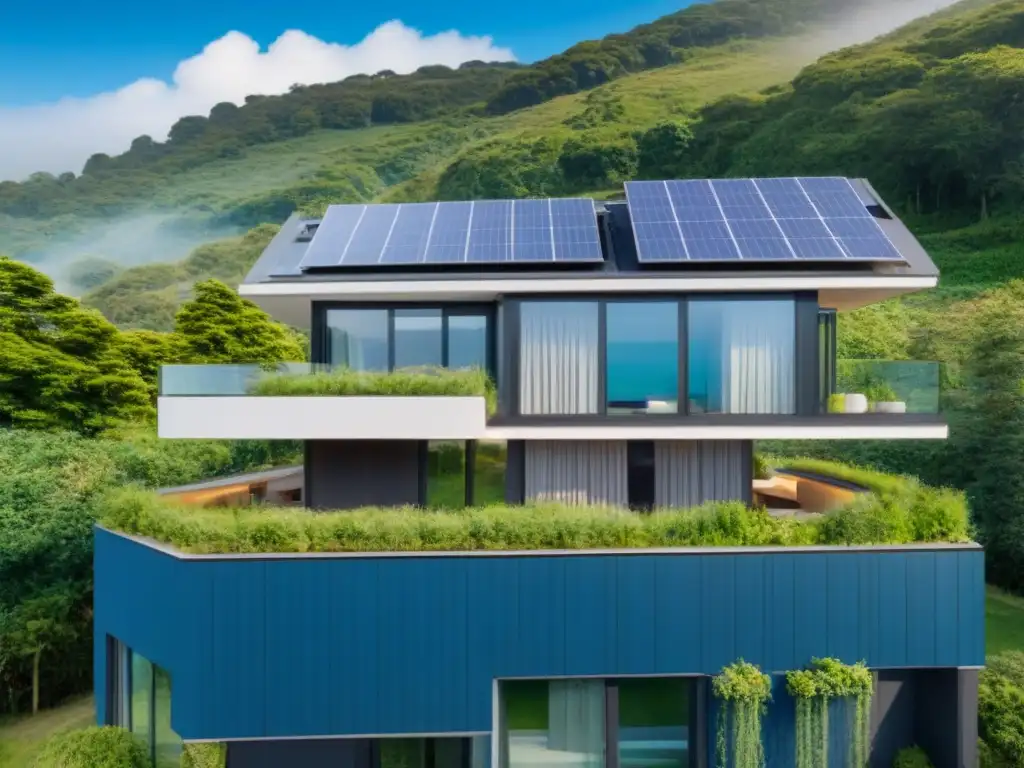 Edificio ecoamigable con certificaciones verdes en 8k Edificio ecoamigable con certificaciones de construcción ecológica, rodeado de naturaleza