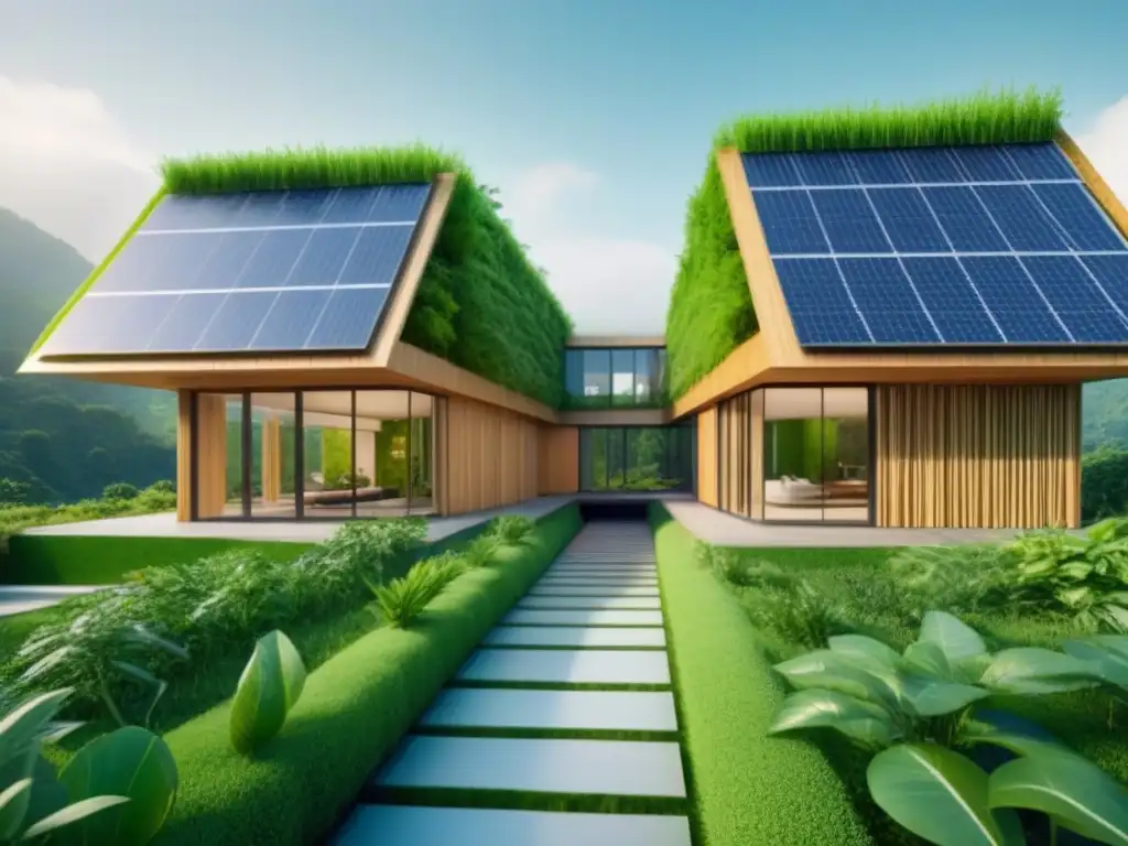 Edificio ecofriendly futurista integrado en paisaje verde Edificio ecoamigable futurista integrado en un paisaje verde, destacando tecnología en bioarquitectura sostenible