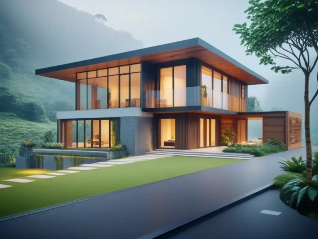Edificio ecológico: fusión natural con diseño moderno Edificio ecológico con elementos naturales y diseño moderno