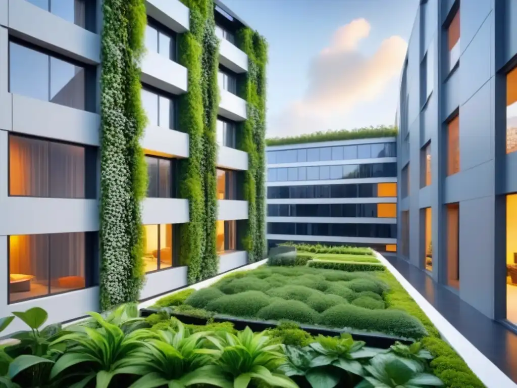 Edificio ecofriendly futurista con diseño sustentable y jardines verticales Edificio ecológico futurista con tecnología en bioarquitectura sostenible