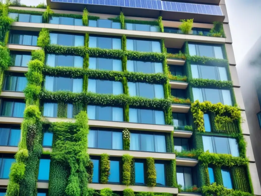 Edificio ecológico: armonía perfecta con la naturaleza Edificio ecológico moderno rodeado de vegetación, simbolizando el desarrollo inmobiliario sin impacto ambiental negativo