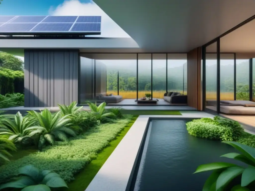 Edificio futurista sostenible rodeado de naturaleza exuberante Edificio futurista con arquitectura sostenible en desarrollos internacionales, rodeado de vegetación exuberante