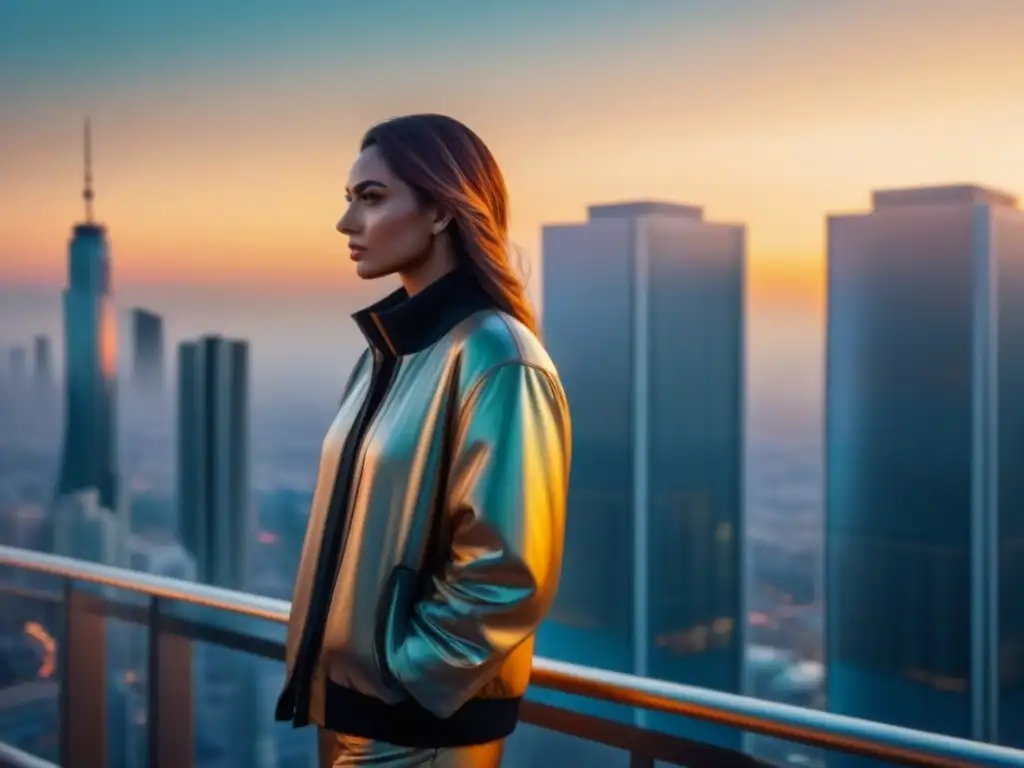 Edificio futurista en ciudad internacional vibrante Un edificio futurista de cristal en una ciudad internacional bulliciosa al atardecer, ideal para la inversión inmobiliaria internacional para Gen Z