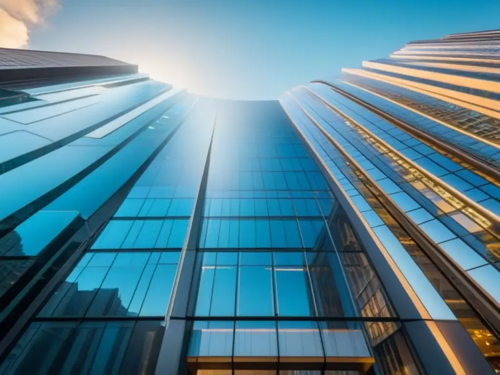 Edificio futurista con diseño innovador en vibrante ciudad Edificio futurista con innovaciones y tecnología, reflejando luz en la ciudad