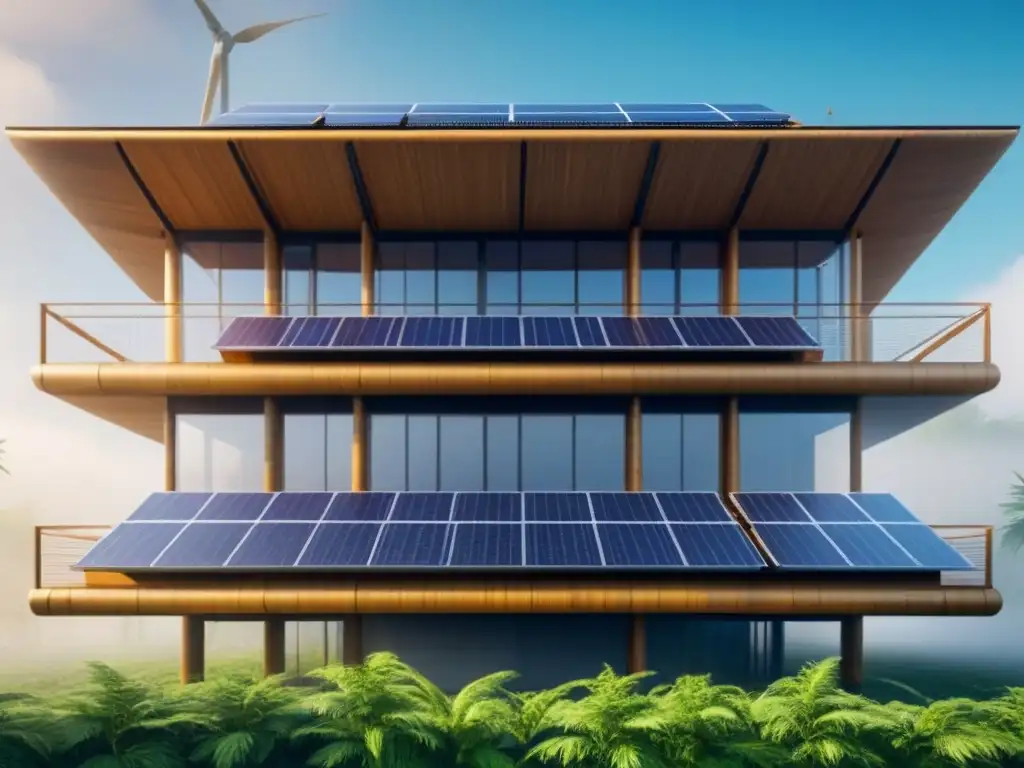 Edificio futurista eco-friendly: diseño sostenible con tecnología verde Edificio futurista de materiales sostenibles con tecnología eco, simbolizando la arquitectura del futuro