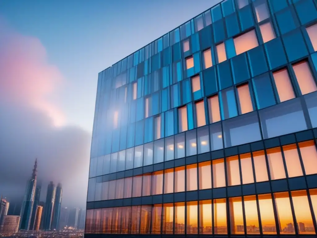 Edificio futurista con aislamiento térmico de vanguardia en la ciudad Edificio futurista con nuevos materiales aislamiento térmico en ciudad innovadora