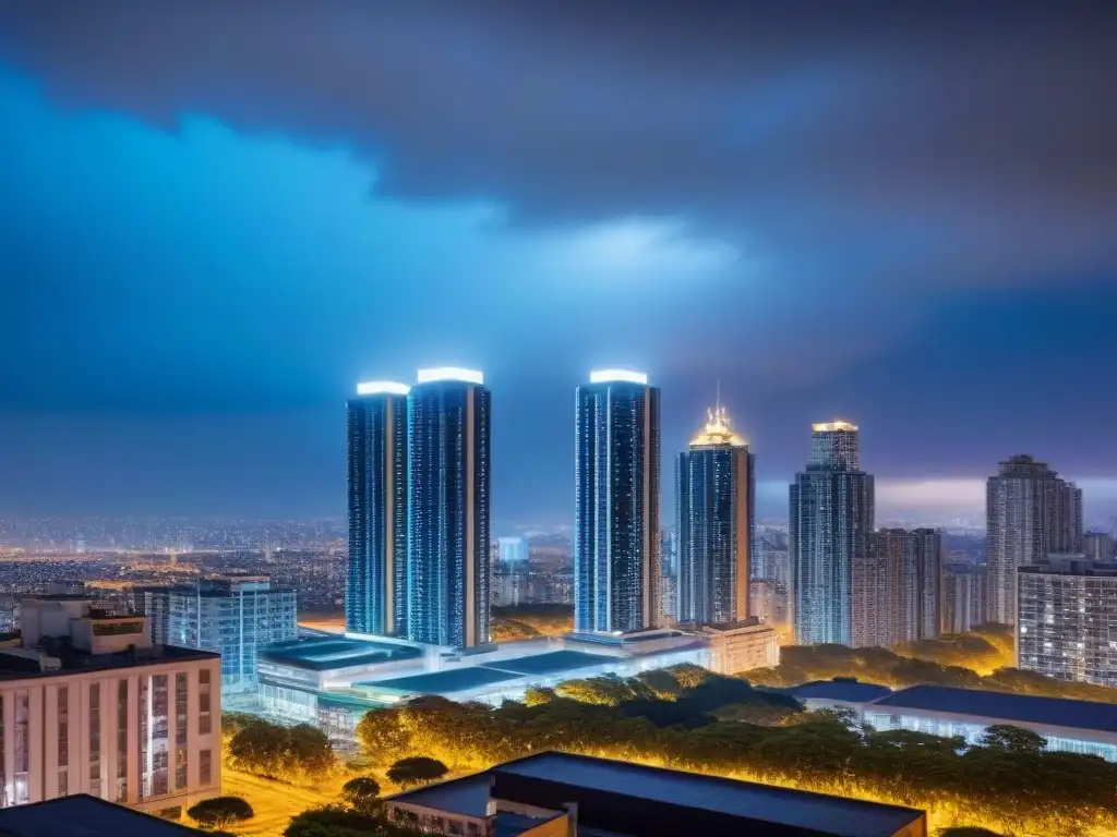 Edificio futurista de noche en 8k para la Generación Z Edificio futurista con reflejos de la ciudad de noche, capturando las expectativas de la Generación Z en el mercado inmobiliario