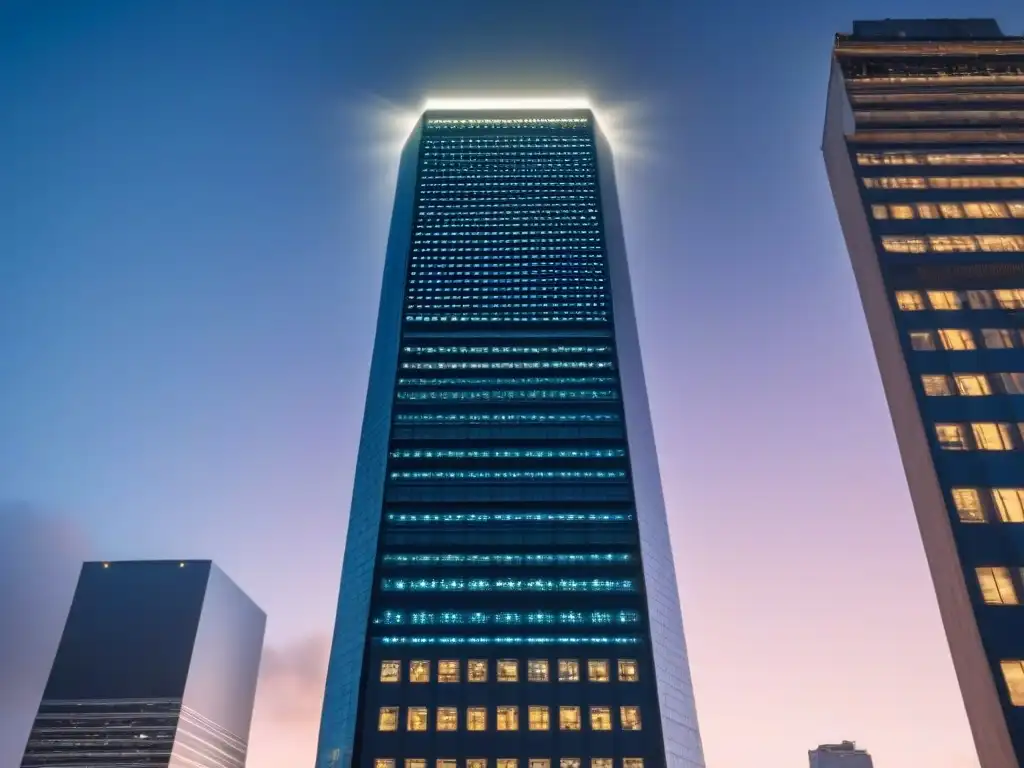 Edificio futurista con sistemas de seguridad autónoma integrados, simbolizando la alta tecnología en inversiones inmobiliarias internacionales
