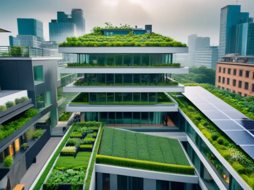 Edificio futurista sostenible en ciudad vibrante Edificio futurista sostenible en ciudad bulliciosa destaca importancia LEED BREEAM mercado inmobiliario