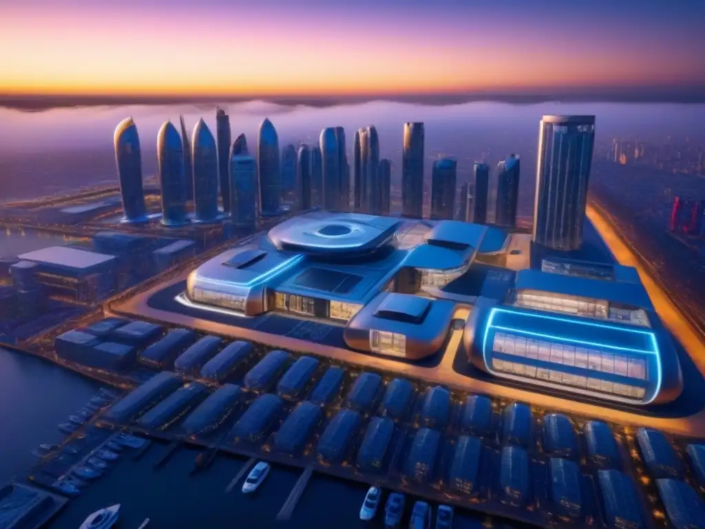 Edificio comercial futurista con seguridad de vanguardia en ciudad moderna Edificio futurista con tecnología de seguridad avanzada y coberturas seguros propiedades comerciales
